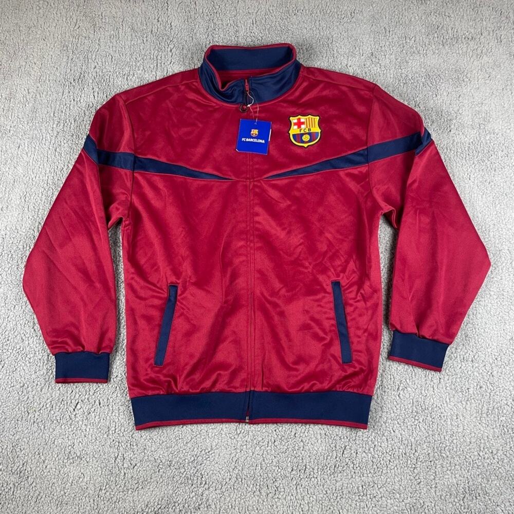 FC Barcelona Men's L Red Blue Polyester Full Zip Long Sleeve Soccer Track Jacket